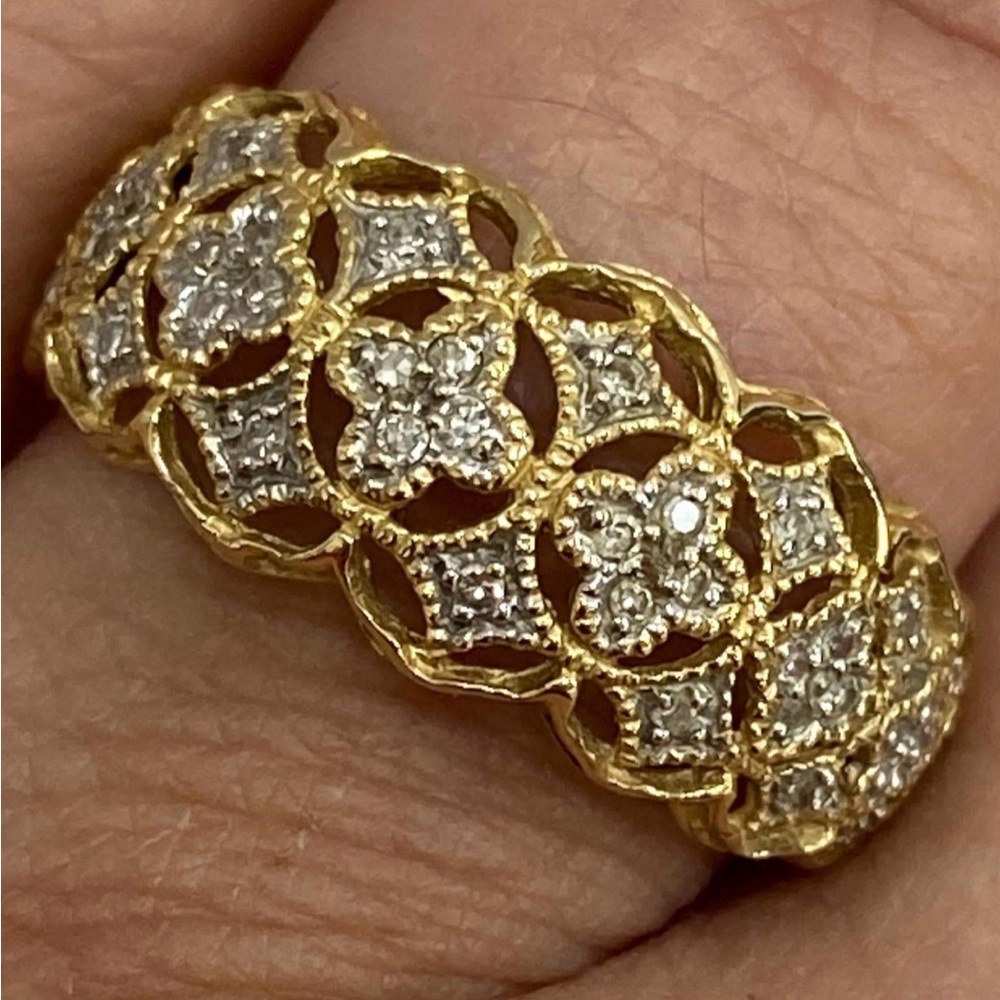 BEAUTIFUL 14K Yellow Gold Designer DIAMOND CLOVER 9mm Band Ring Size 8!